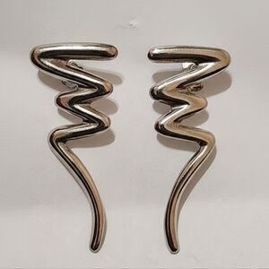 Vintage 80s Sterling Silver Modernist Zig-Zag Squiggle Dangle Earrings - Thai